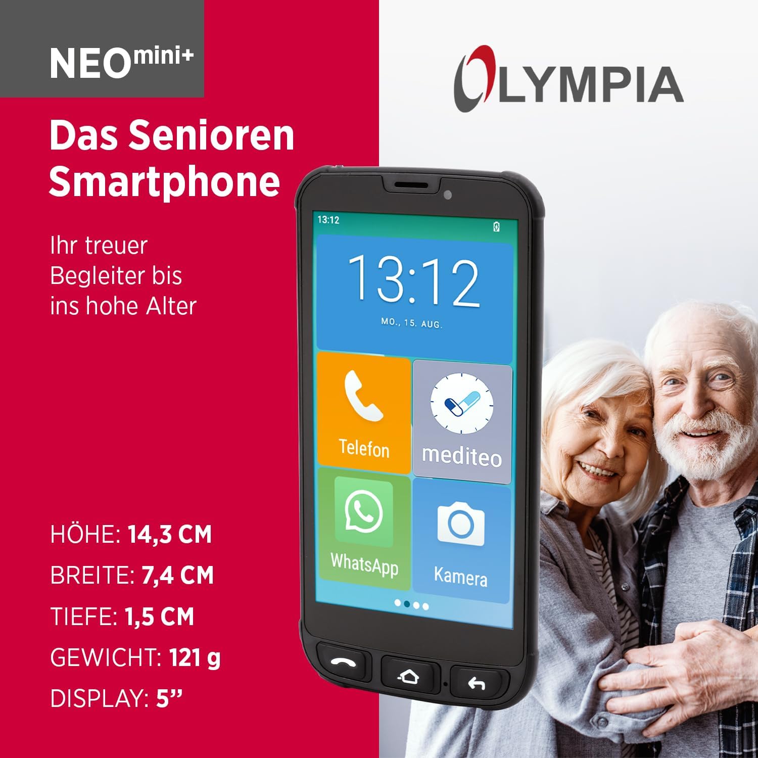 Olympia NEO Mini+ Senior Mobile Phone 5 Inch Seniors Smartphone with Emergency Call Button and Large Icons Extra Easy Operation Clear Menu Guide Seniors with Whatsapp Android 15 4G LTE Dual SIM – Bild 2