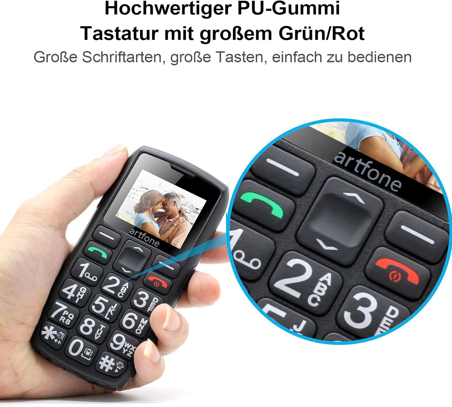 artfone 4G Senior Mobile Phone without Contract | SIM with Emergency Call Button | Pensioner Mobile Phone Large Buttons | Torch | Battery Long Standby Time | USB-C | Button Mobile Phone with Charging Station | 1.77 Inch Colour Display – Bild 4