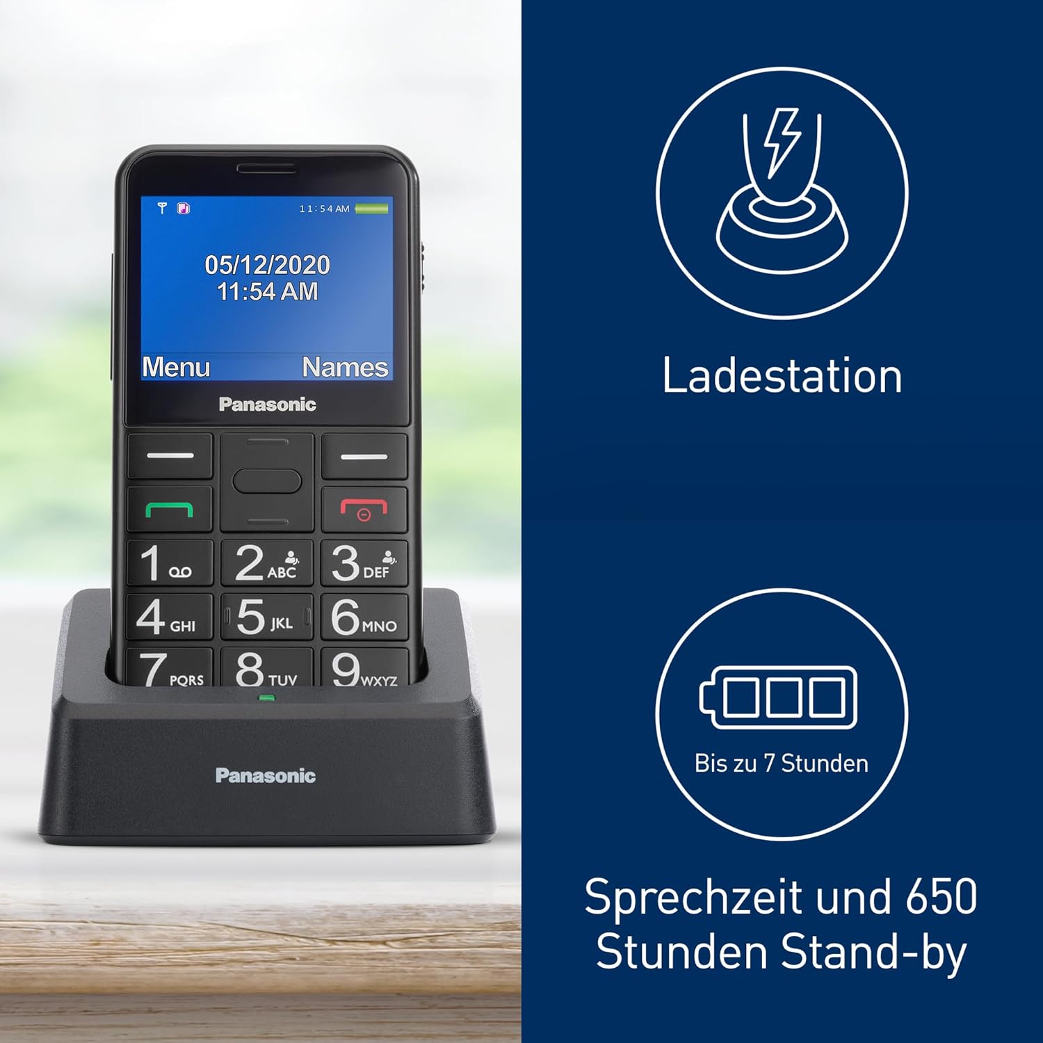 Panasonic KX-TU155EXBN 2G Essentials Handy für Senioren (Ladestation, SOS-Notfalltaste, Prioritätsanruf, Großtastentelefon, hörgerätekompatibel, Bluetooth, UKW-Radio, Kamera) Schwarz – Bild 5