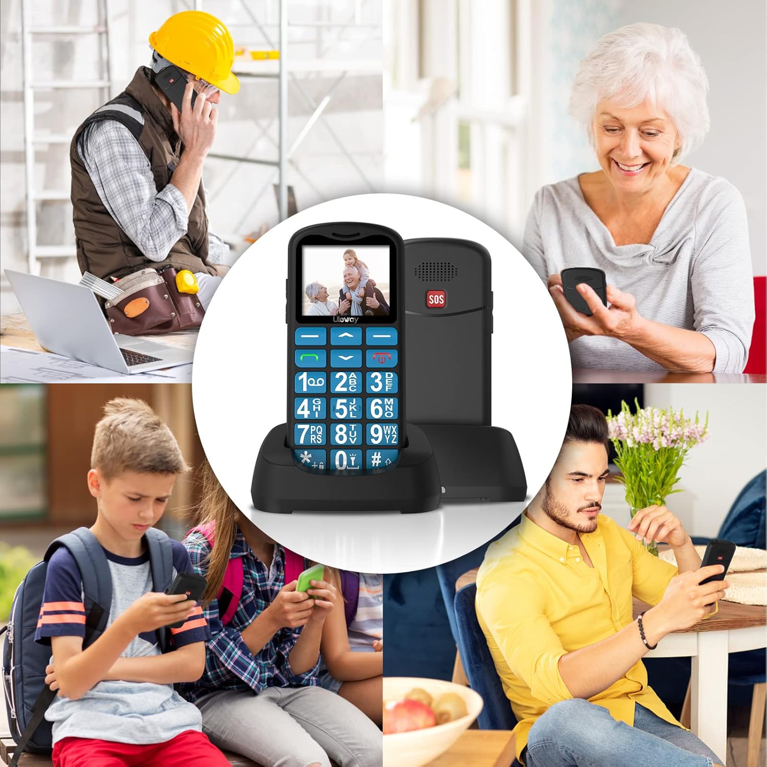 uleway Senior Mobile Phone with Large Buttons and No Contract, Dual SIM Pensioner GSM Seniors Mobile Phone with SOS Emergency Call Button Large Button Mobile Phone with Charging Station Blue – Bild 4