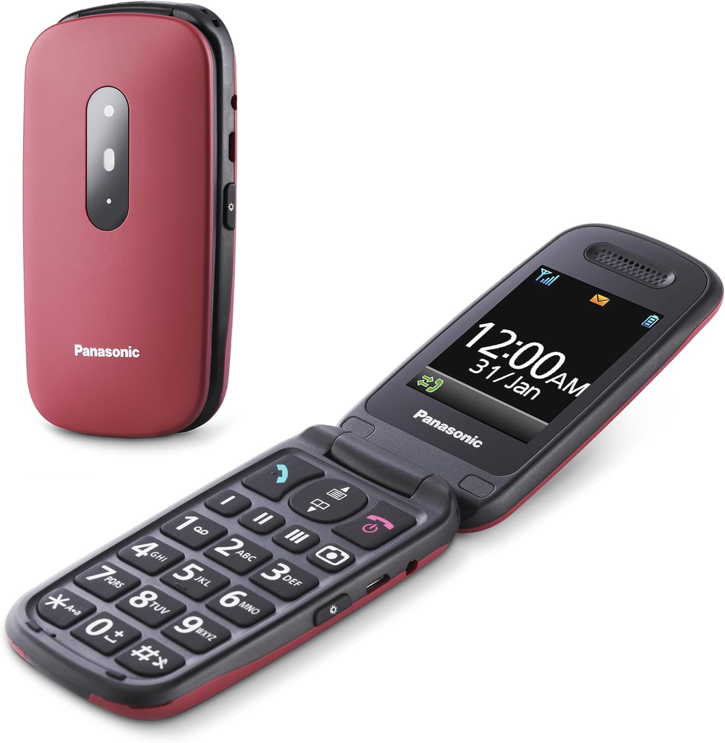 Panasonic KX-TU446EXR 2G Senior Mobile Phone without Contract (SOS Emergency Call Button, Shockproof, Voice Amplifier, Large Separate Buttons, Large Font and Number Display, 2.4 Inch Colour Display, Folding Mobile Phone, Red