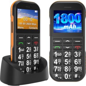 Senior Mobile Phone Without Contract, GSM Dual SIM Button Mobile Phone Senior Phone with Large Buttons, 1800 mAh Battery, USB-C, Charging Station, Retirees Seniors Mobile Phone Easy with SOS Button, Speed Dial (Black and Orange)
