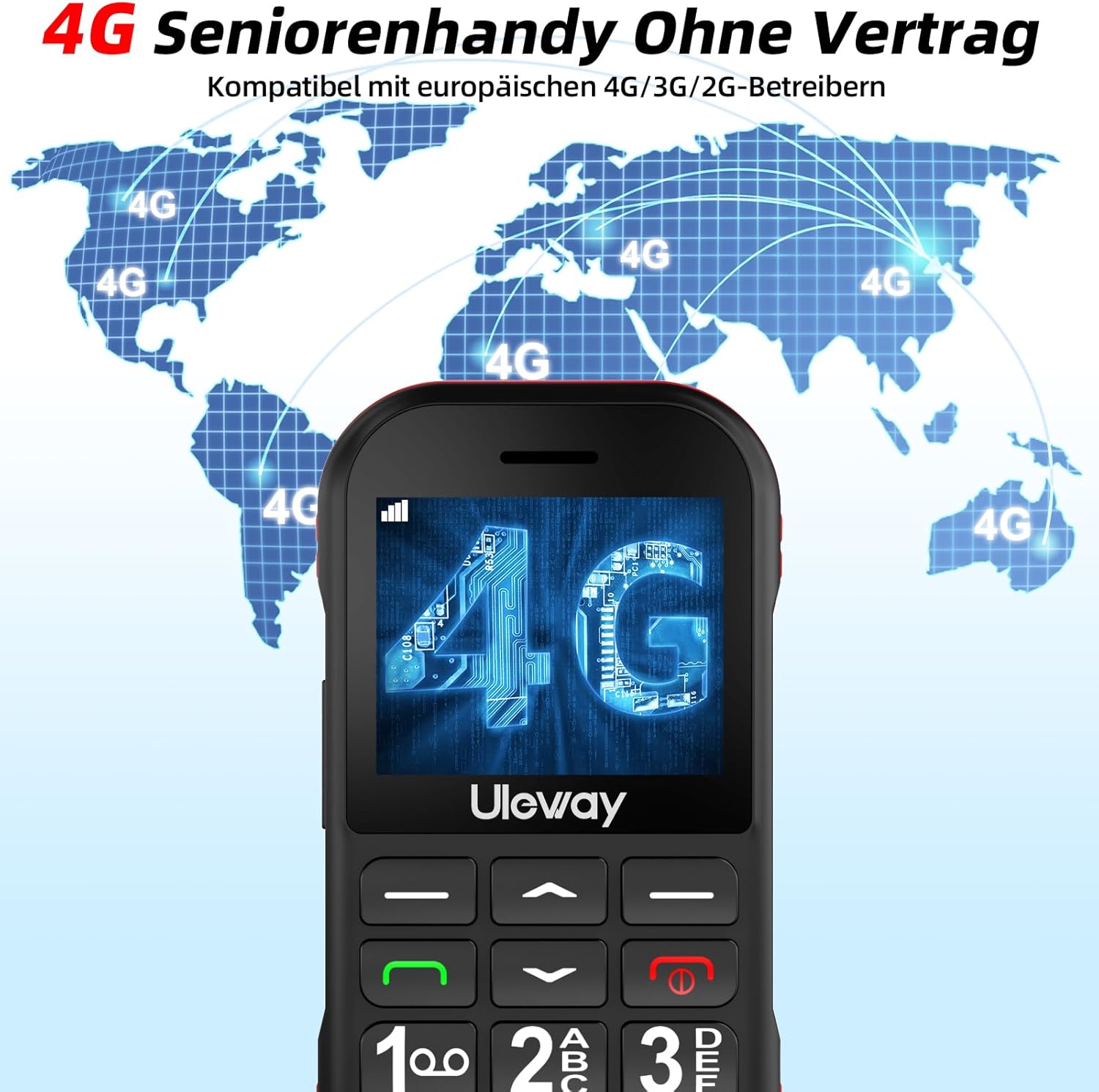 CHAKEYAKE 4G Senior Mobile Phone without Contract with Large Buttons, 1800 mAh Long Standby Retirees Seniors Mobile Phone Large Button Mobile Phone with USB-C, SOS Function, Torch, Charging Station Black – Bild 2