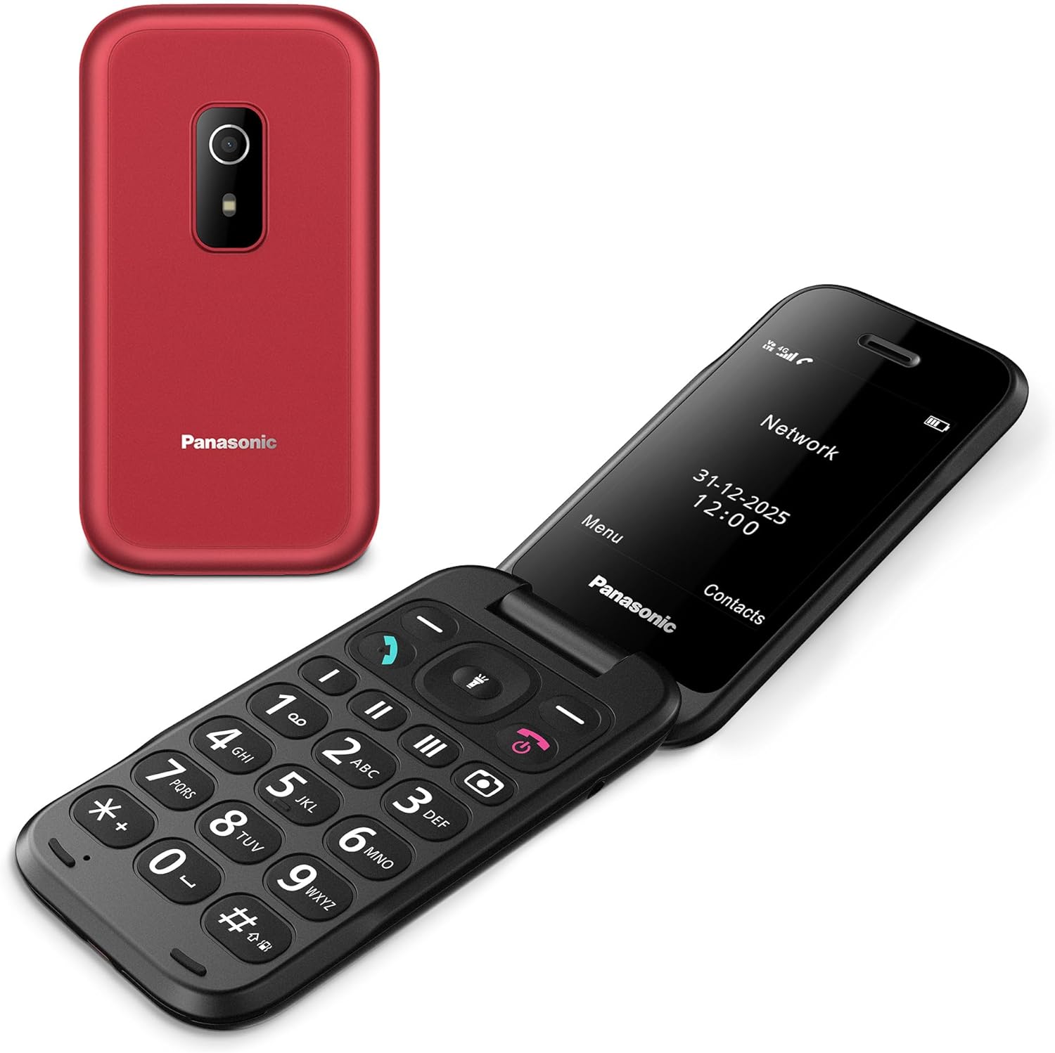 Panasonic KX-TF600 4G Easy Phone, Volte Klare Anrufe, 290 Stunden Standby, USB-C Schnellladung, 2,8" Display, Bluetooth, LED Taschenlampe, IP44 Wasserdicht, Beleuchtete Tasten, Rot – Bild 9
