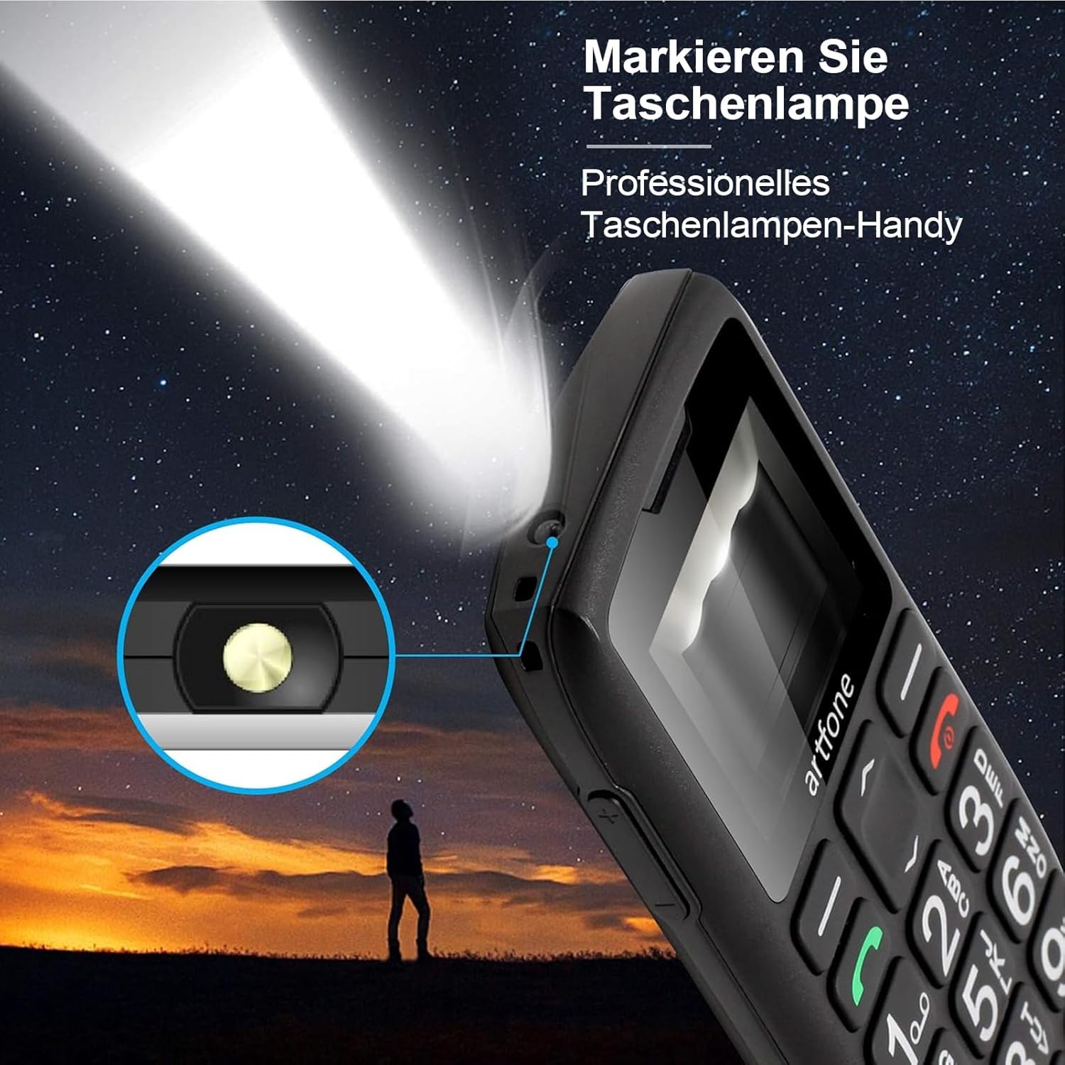 artfone 4G Senior Mobile Phone without Contract | SIM with Emergency Call Button | Pensioner Mobile Phone Large Buttons | Torch | Battery Long Standby Time | USB-C | Button Mobile Phone with Charging Station | 1.77 Inch Colour Display – Bild 5