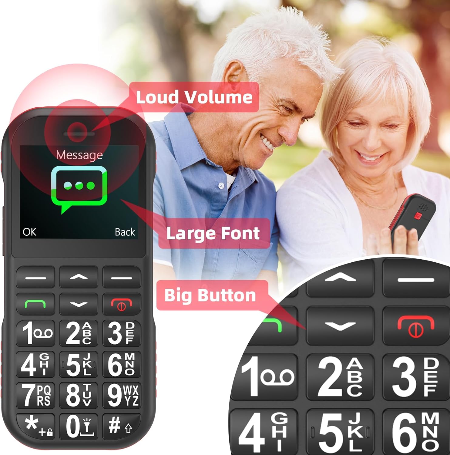 Senior Mobile Phone Without Contract, GSM Dual SIM Button Mobile Phone Senior Phone with Large Buttons, 1800 mAh Battery, USB-C, Charging Station, Retirees Seniors Mobile Phone Easy with SOS Button, Speed Dial (Black and Orange) – Bild 3