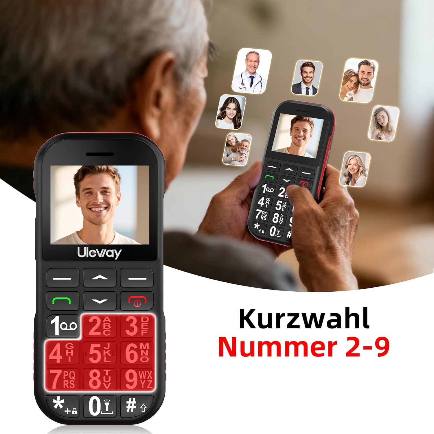 CHAKEYAKE 4G Senior Mobile Phone without Contract with Large Buttons, 1800 mAh Long Standby Retirees Seniors Mobile Phone Large Button Mobile Phone with USB-C, SOS Function, Torch, Charging Station Black – Bild 7