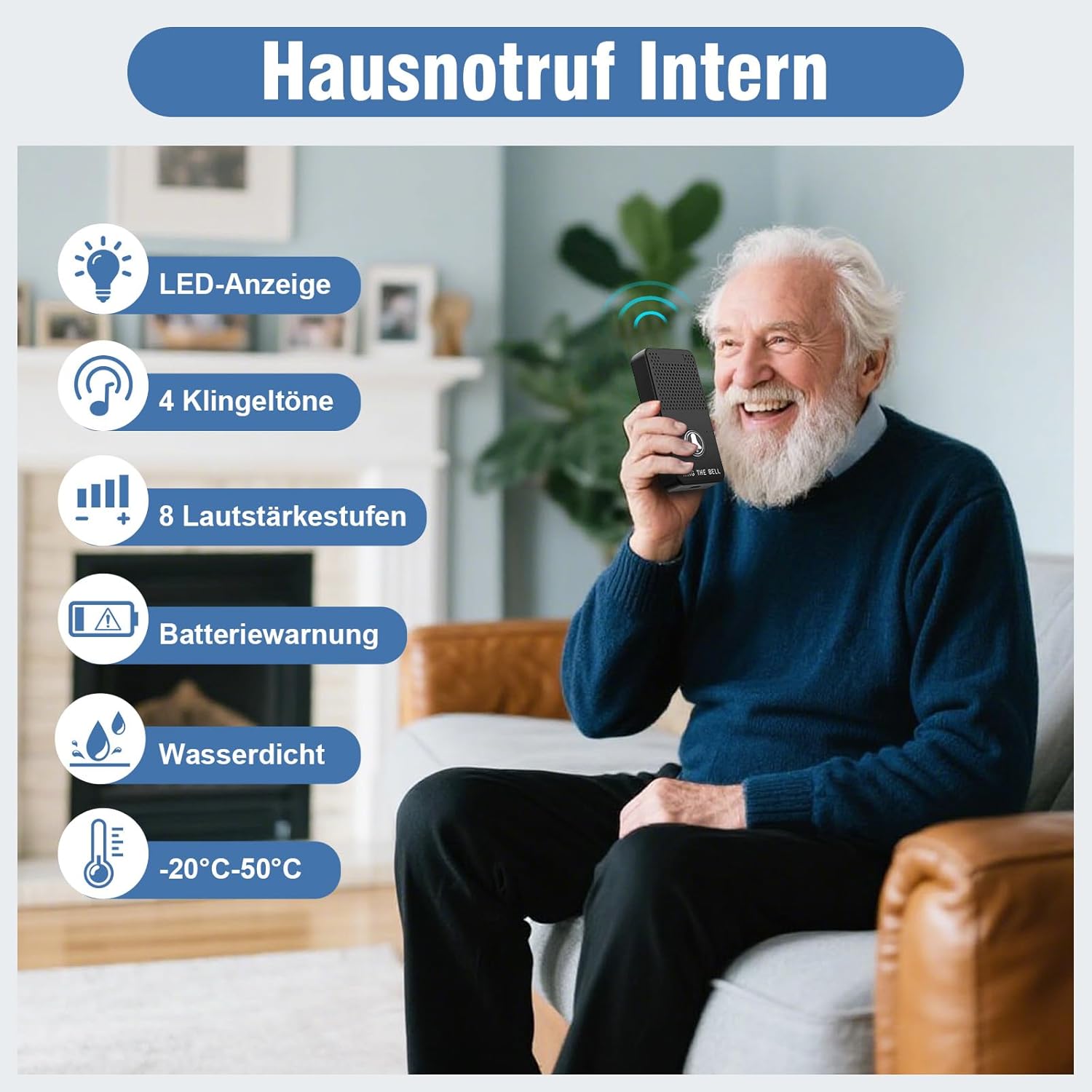 ChunHee Intercom for Seniors Emergency Call Intercom Home Emergency Call Internal 150 m SOS Alarm Wireless for Caregivers Patient Older Volume Level 8 Extremely Long Battery Life – Bild 4