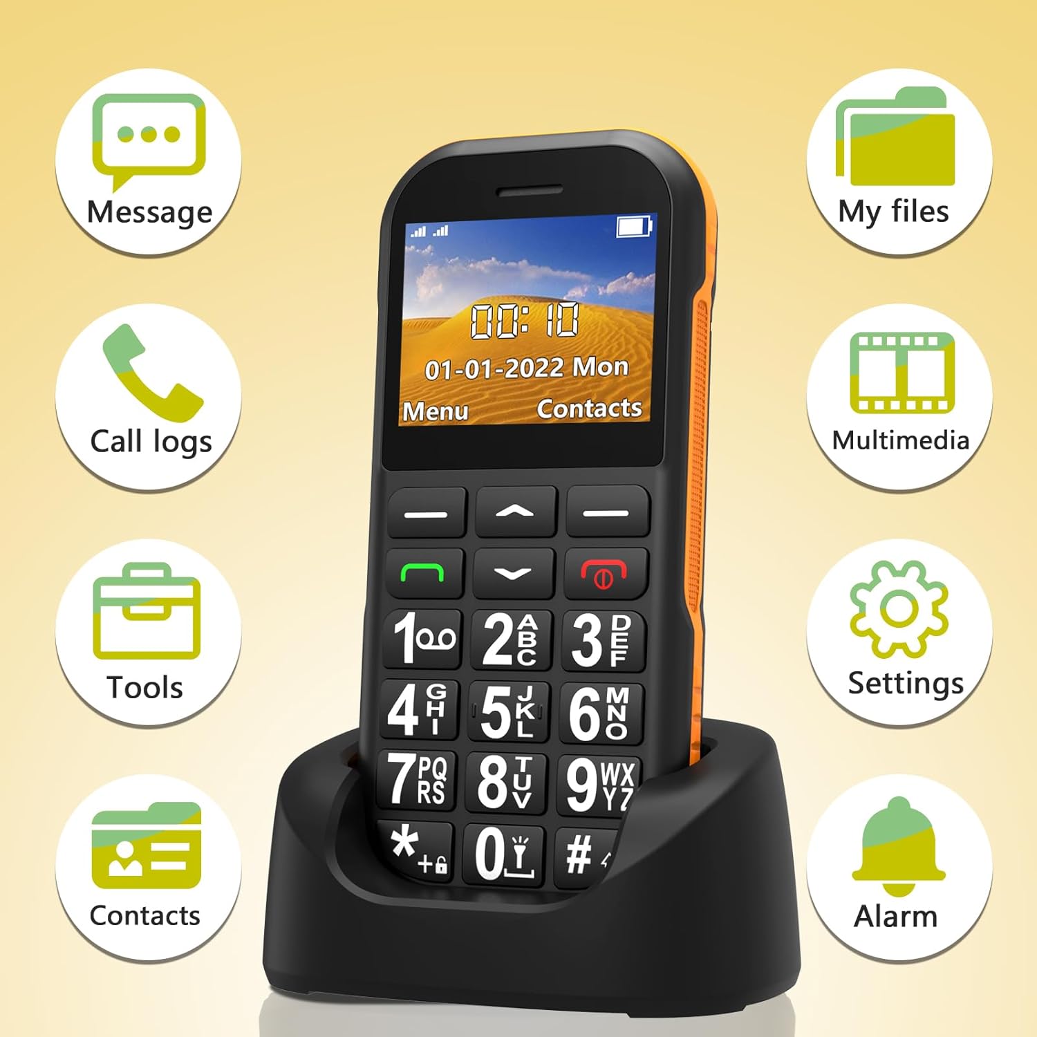 Senior Mobile Phone Without Contract, GSM Dual SIM Button Mobile Phone Senior Phone with Large Buttons, 1800 mAh Battery, USB-C, Charging Station, Retirees Seniors Mobile Phone Easy with SOS Button, Speed Dial (Black and Orange) – Bild 2