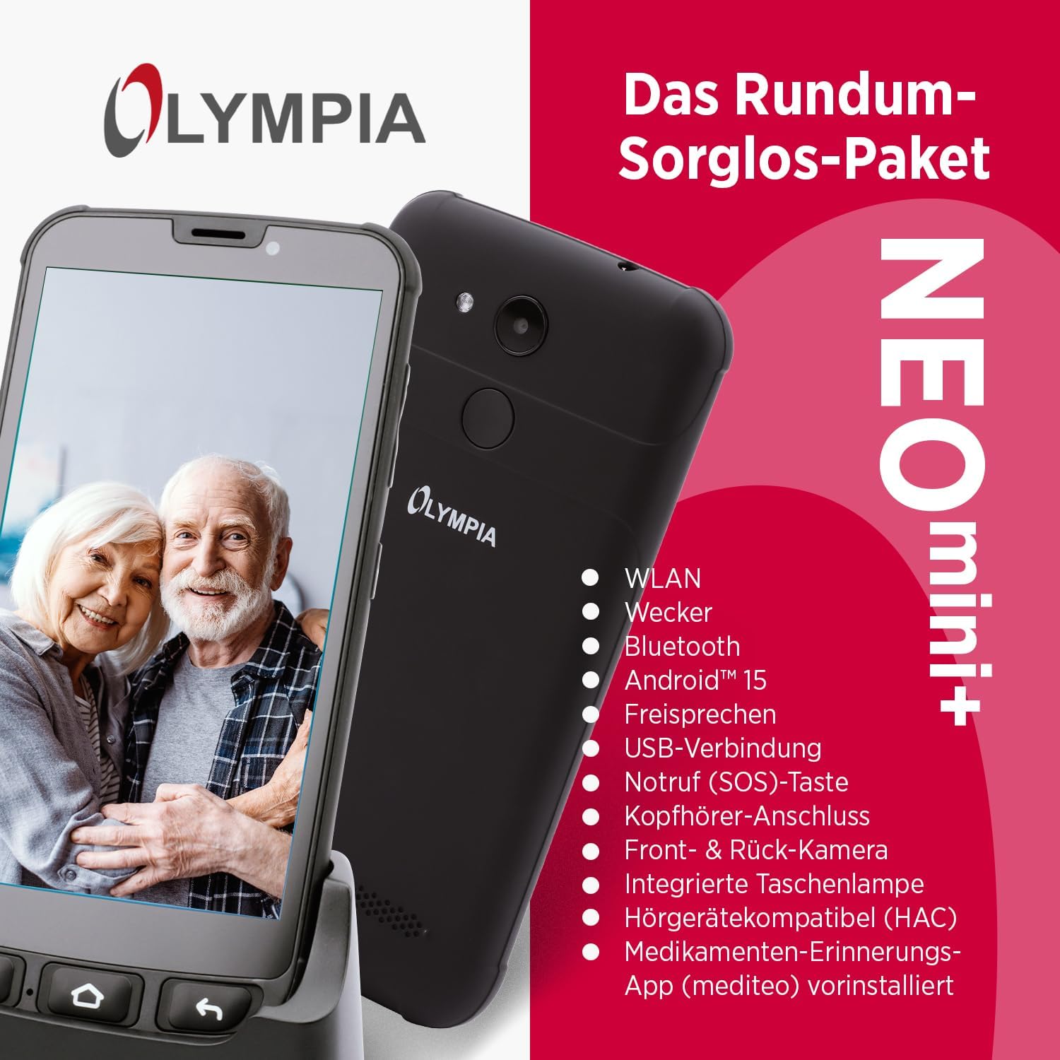 Olympia NEO Mini+ Senior Mobile Phone 5 Inch Seniors Smartphone with Emergency Call Button and Large Icons Extra Easy Operation Clear Menu Guide Seniors with Whatsapp Android 15 4G LTE Dual SIM – Bild 7