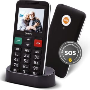 Olympia LUX Mobile Phone | Comfort Mobile Phone with Large Buttons | Colour Display | SOS Button | Senior Mobile Phone without Contract | Dual SIM, MicroSD Slot, Bluetooth | Torch | Includes Charging Cradle | Black