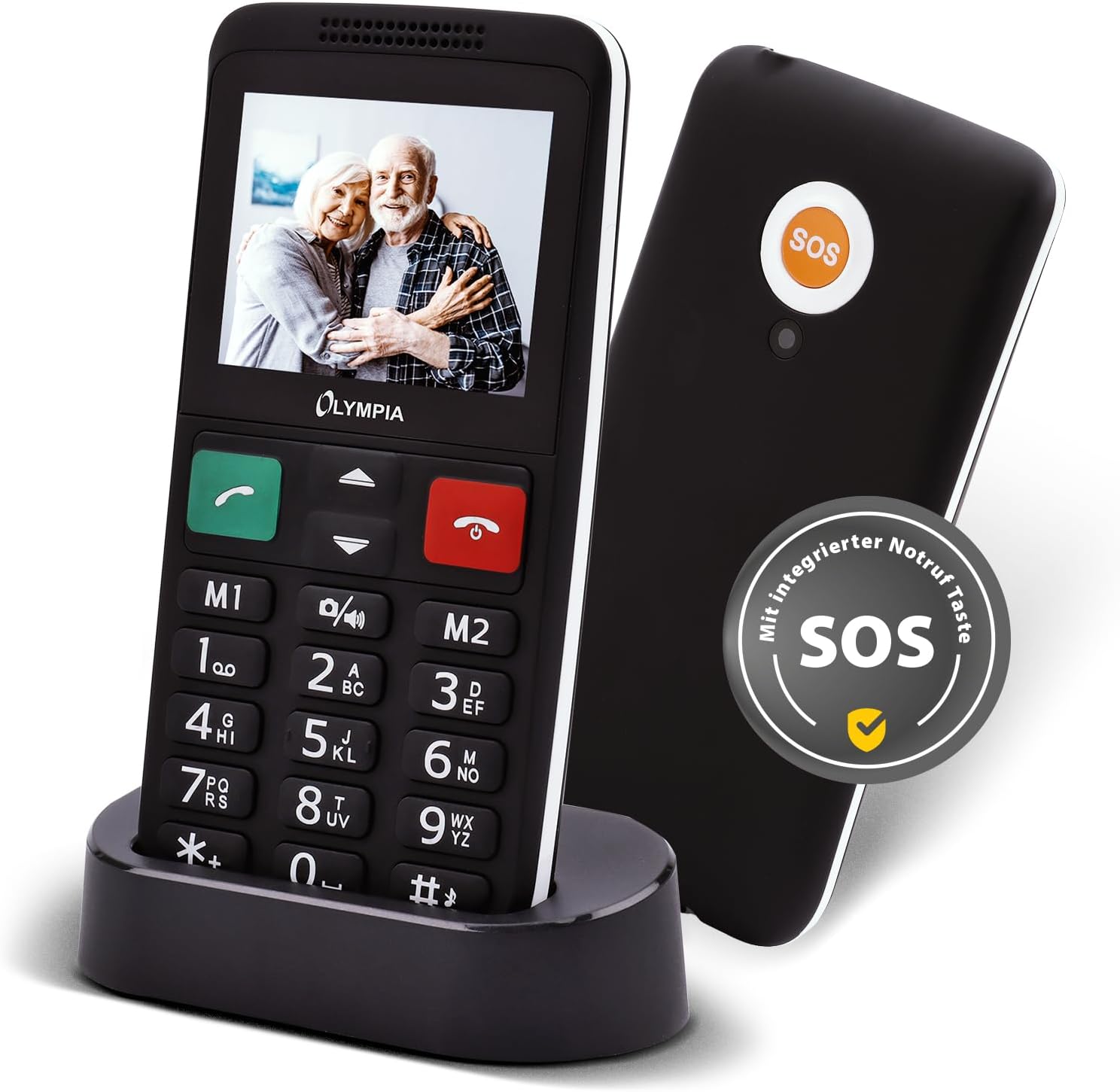 Olympia LUX Mobile Phone | Comfort Mobile Phone with Large Buttons | Colour Display | SOS Button | Senior Mobile Phone without Contract | Dual SIM, MicroSD Slot, Bluetooth | Torch | Includes Charging Cradle | Black