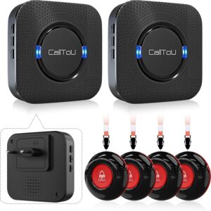 CalltoU Emergency Call Button for Seniors, Seniors Emergency Call with 5 Volume Levels, Home Emergency Call with 55 Ringtones, IP55 Waterproof SOS Emergency Button 150 m / 500 ft Range (4 Transmitters 2 Receivers)
