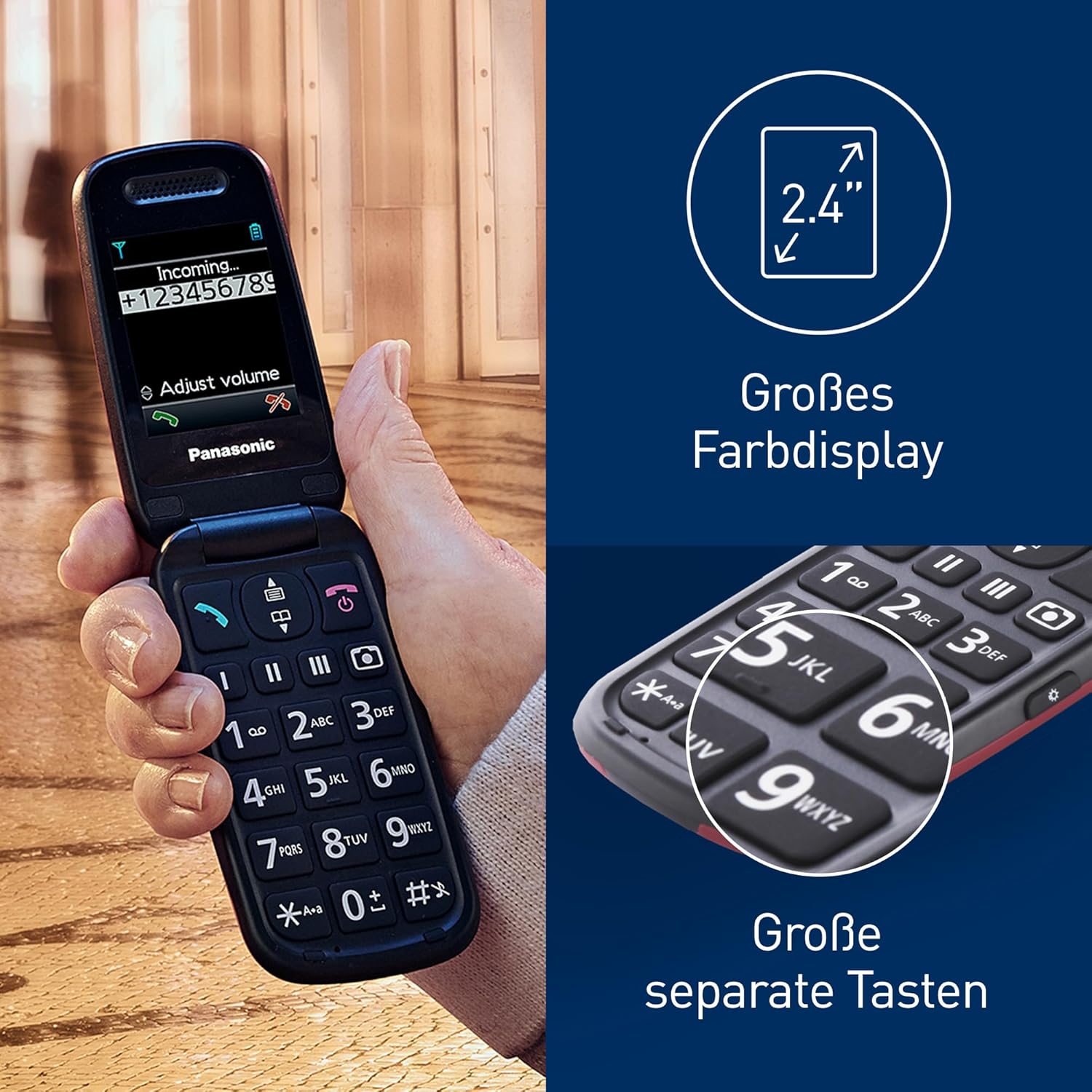 Panasonic KX-TU446EXR 2G Senior Mobile Phone without Contract (SOS Emergency Call Button, Shockproof, Voice Amplifier, Large Separate Buttons, Large Font and Number Display, 2.4 Inch Colour Display, Folding Mobile Phone, Red – Bild 3