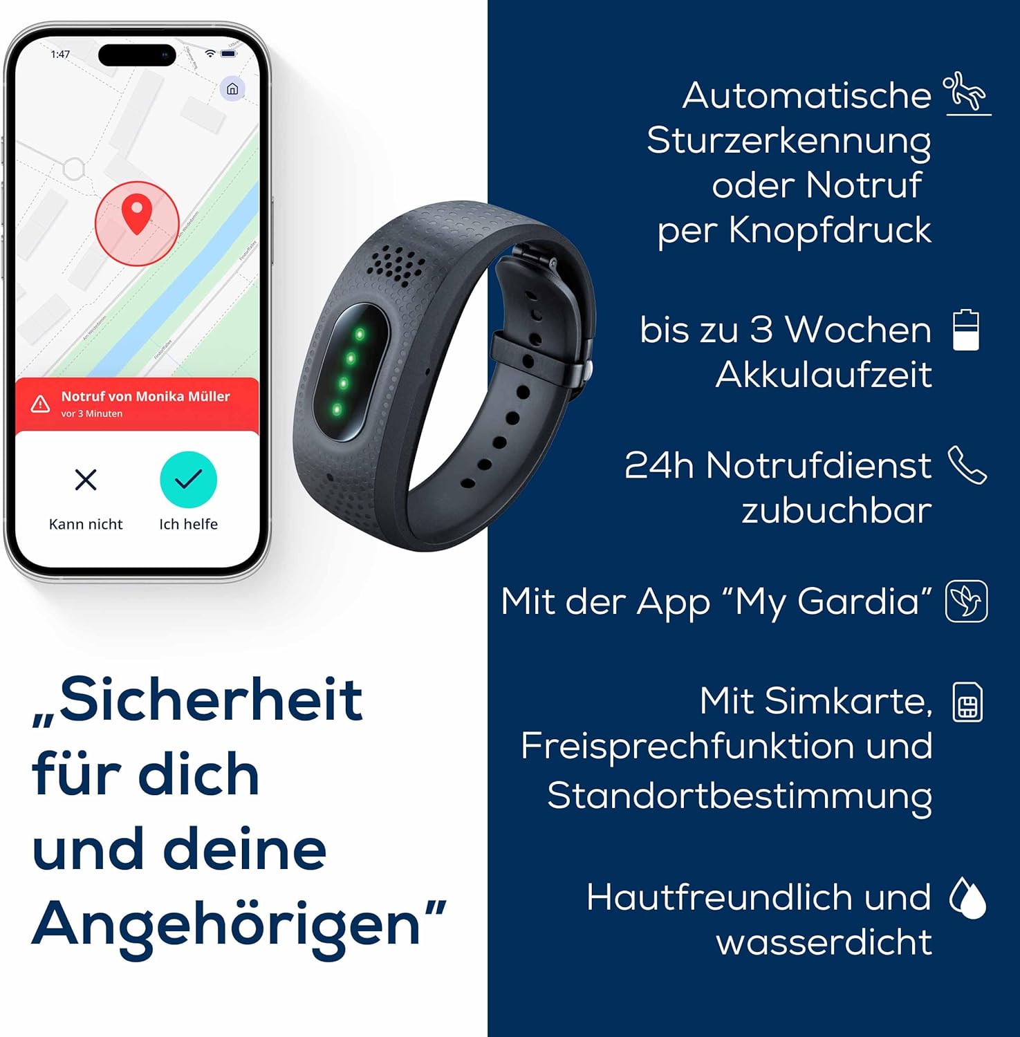 Beurer Gardia emergency call bracelet with fall detection, innovative emergency call system made of bracelet and app, voice connection in emergency, 24-hour emergency call service at home and on the go, all advantages with the ABO of your choice – Bild 9