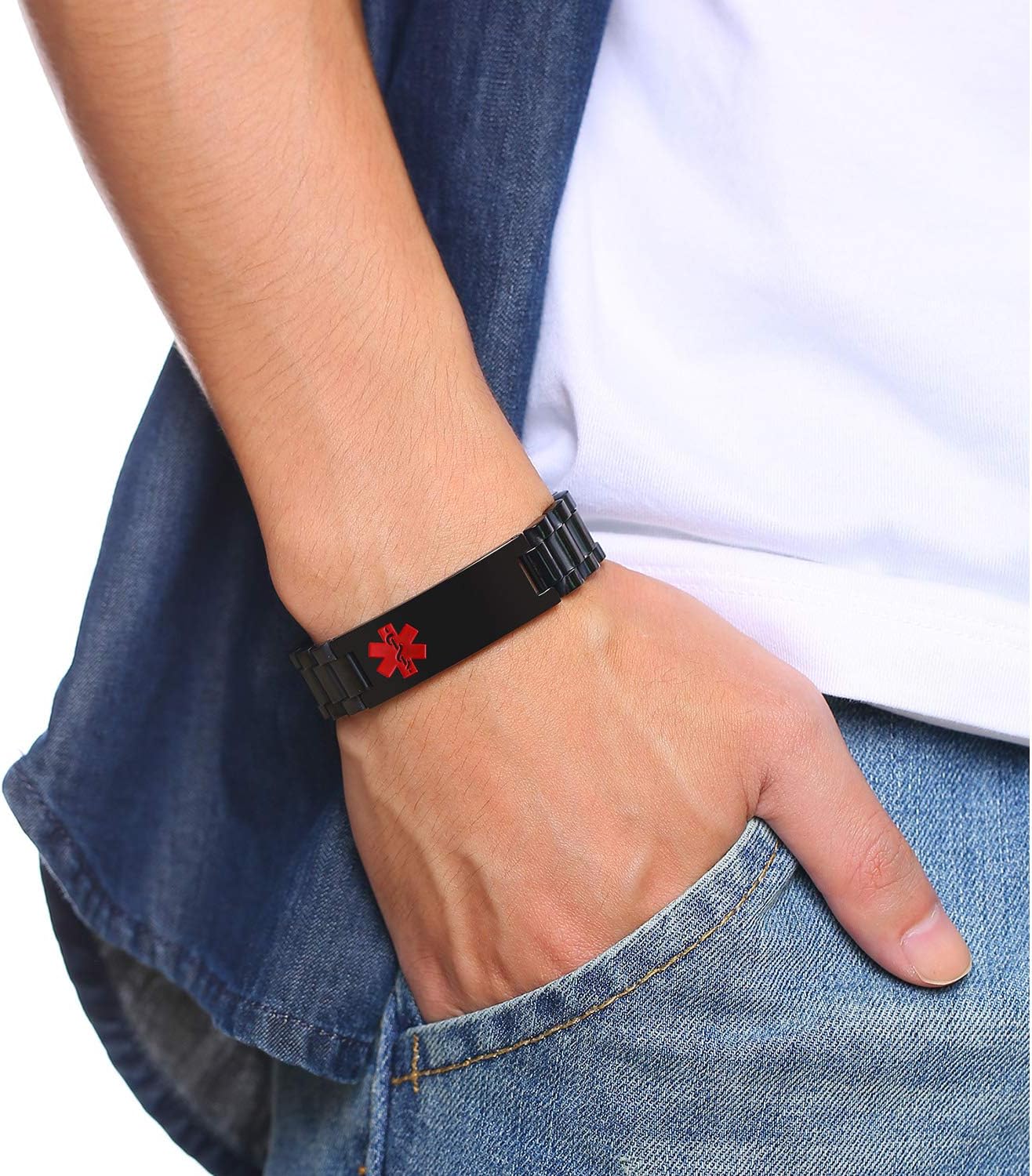 Men's Emergency Bracelet, Medical Bracelet, Engraved Medical Alarm, ID Bracelets with Adjustable Stainless Steel, Personalised Allergy, Diabetic Emergency Bracelet for Men – Bild 6