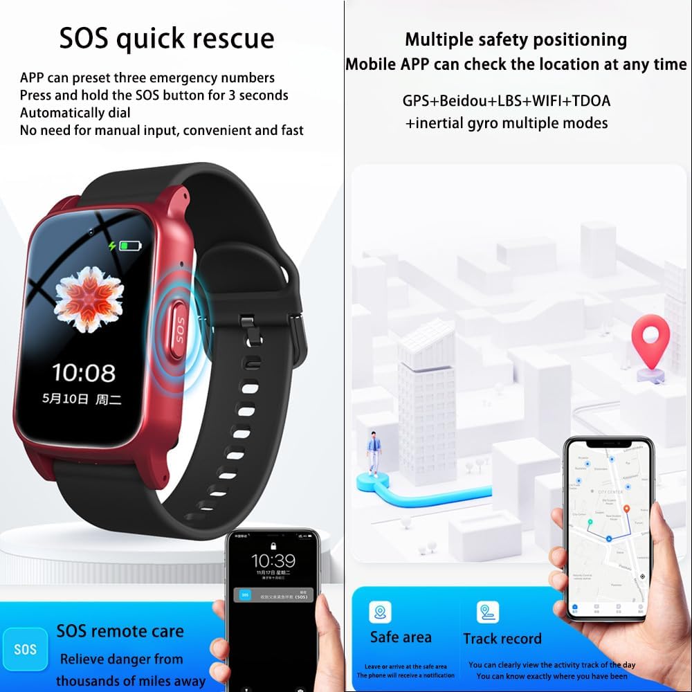 Emergency Watches for Seniors GPS Intelligent Bracelet Seniors SOS Emergency Call Bracelet, Emergency Button for Seniors, GPS Tracker Smartwatch with Fall Detection, Suitable for Elderly People – Bild 3
