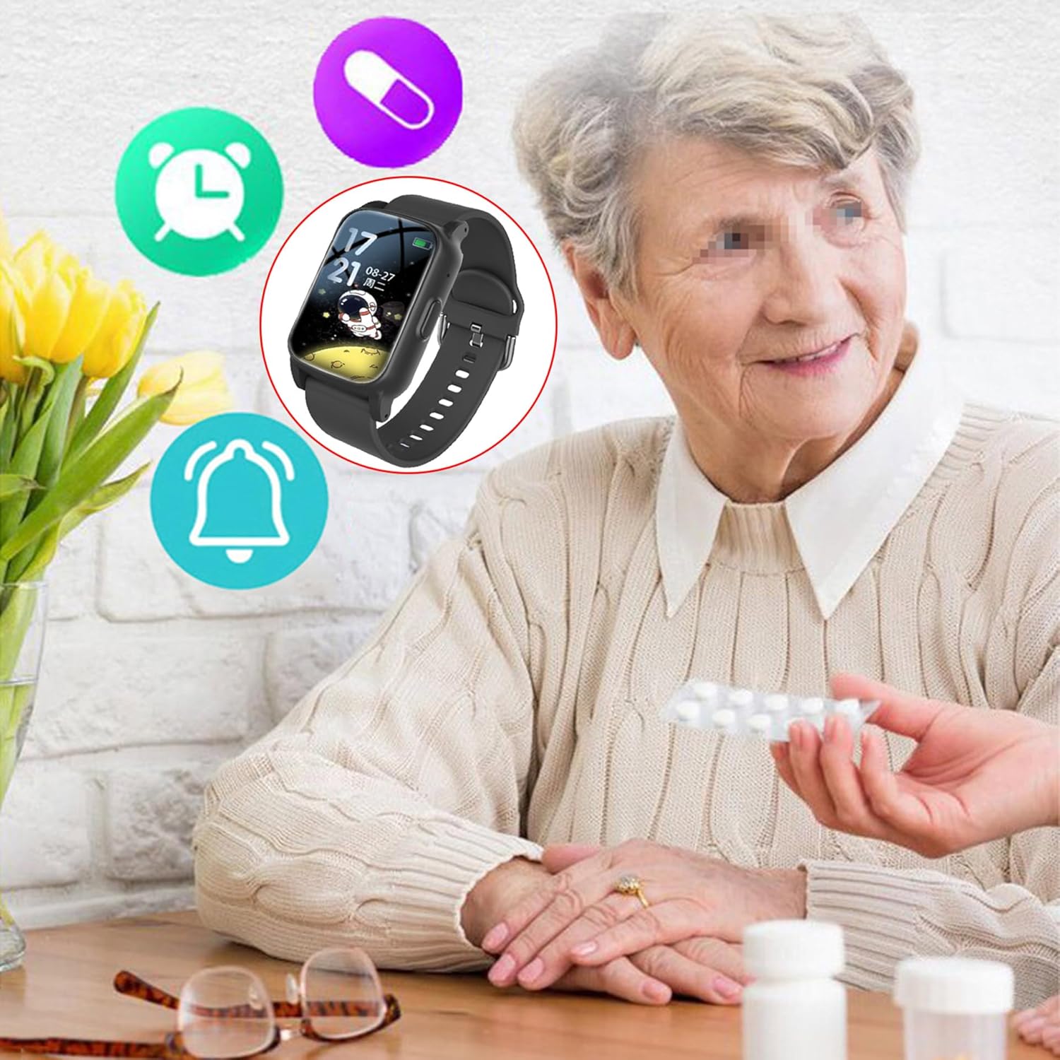 Emergency Watch for Seniors, Emergency Call Watch with Fall Detection, Seniors Emergency Call Bracelet with SOS Emergency Button, HD Voice Call and Waterproof, Emergency Call Button for Seniors, Black – Bild 5