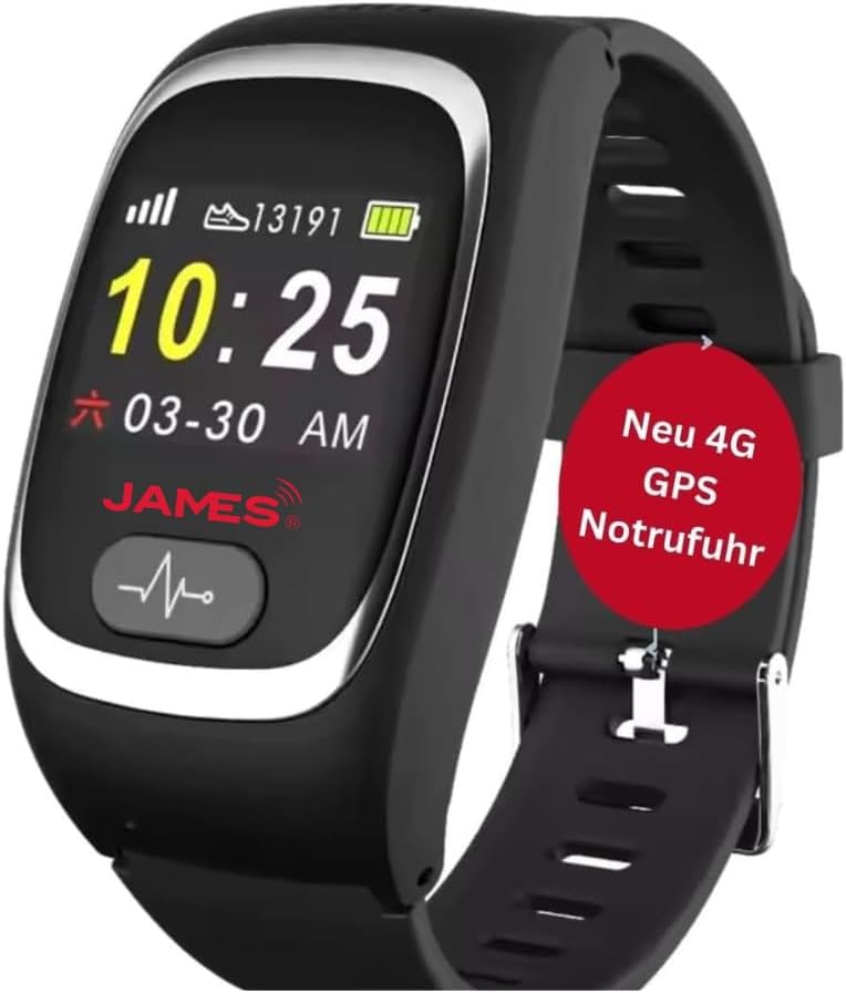 AURUM James Emergency Call Watch B8 4G New Model Seniors Emergency Call Wrist Watch, Fall Sensor for Seniors, Alarm Watch with Roaming SIM Card, Emergency Call Bracelet, Emergency Call App, Emergency Call Button, GPS Tracking