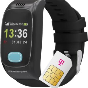 Deutsche Telekom x One Button Phone - 4G LTE Emergency Watch with Location and Phone Function, Emergency Call Bracelet for Seniors, SOS Emergency Button, GPS Emergency Watch - 30€ Amazon Voucher after SIM Activation