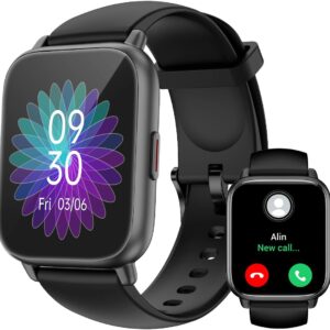 RUIMEN Smartwatch with Phone Function, Smartwatch for Men and Women, 1.85 Inch HD Screen Fitness Watch with SpO2 Monitoring, Heart Rate Monitor, Sleep Monitor, Pedometer Watch, 110+ Training Modes for Android iOS (2 Bands)