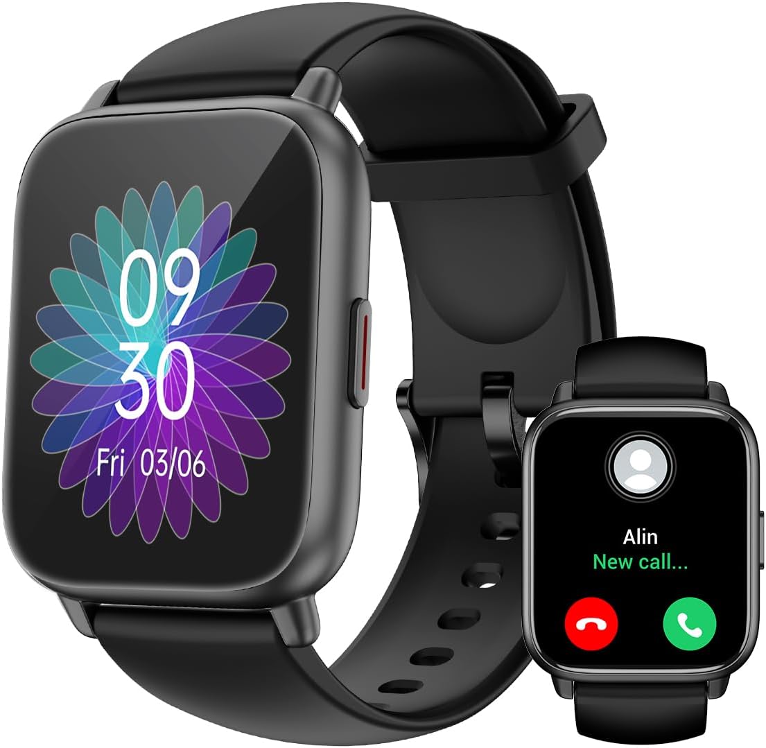 RUIMEN Smartwatch with Phone Function, Smartwatch for Men and Women, 1.85 Inch HD Screen Fitness Watch with SpO2 Monitoring, Heart Rate Monitor, Sleep Monitor, Pedometer Watch, 110+ Training Modes for Android iOS (2 Bands)