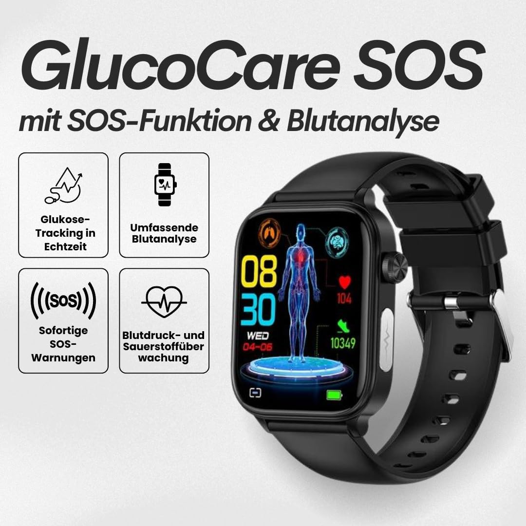 GlucoCare SOS Original Smartwatch with SOS Emergency Call, Automatic Fall Detection, 24/7 Health Monitoring and Activity Tracking for Seniors - Safety and Comfort Combined – Bild 2