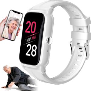 Notfalluhr für Senioren mit Sturzsensor, 1,5-Zoll, GPS Tracker, Gesundheitsüberwachung, Videotelefonie in beide Richtungen, Silikon Armband für Alzheimer-Tracking White