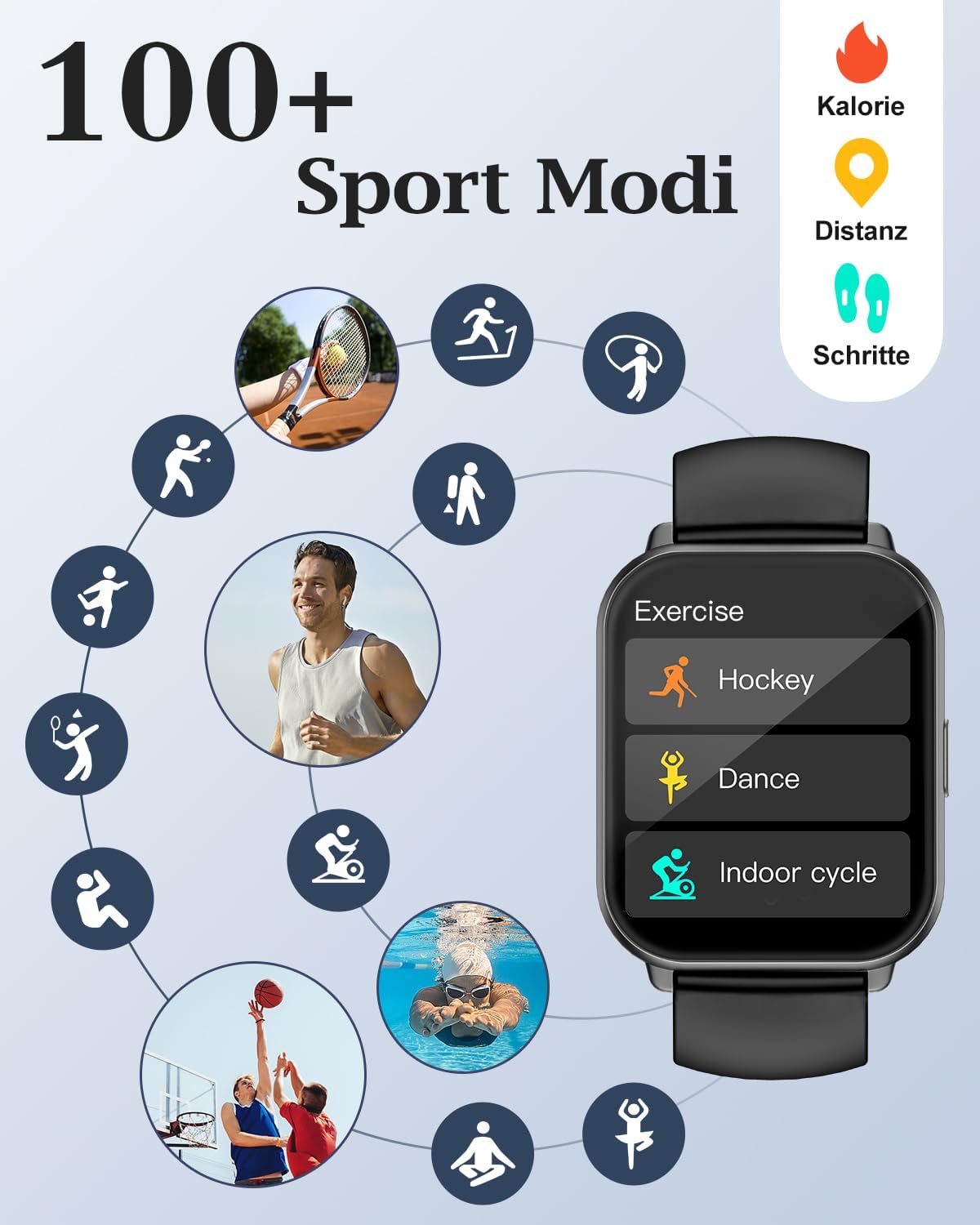 RUIMEN Smartwatch with Phone Function, Smartwatch for Men and Women, 1.85 Inch HD Screen Fitness Watch with SpO2 Monitoring, Heart Rate Monitor, Sleep Monitor, Pedometer Watch, 110+ Training Modes for Android iOS (2 Bands) – Bild 2