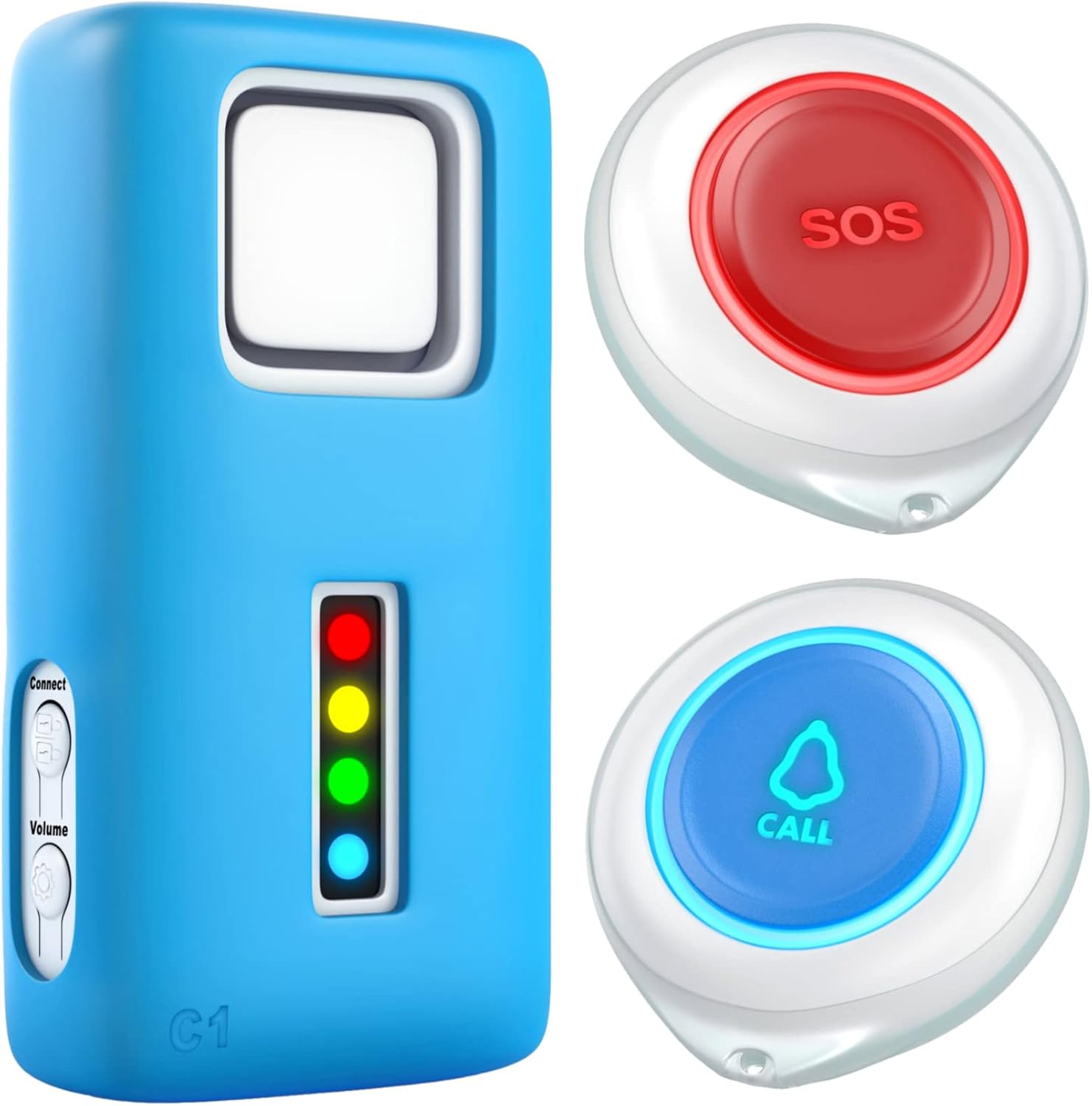 C1 Pager with 2 Call Buttons, Emergency Button for Seniors with Beeper, 2 Emergency Call Buttons and 1 Radio Receiver, Internal Home Emergency Call