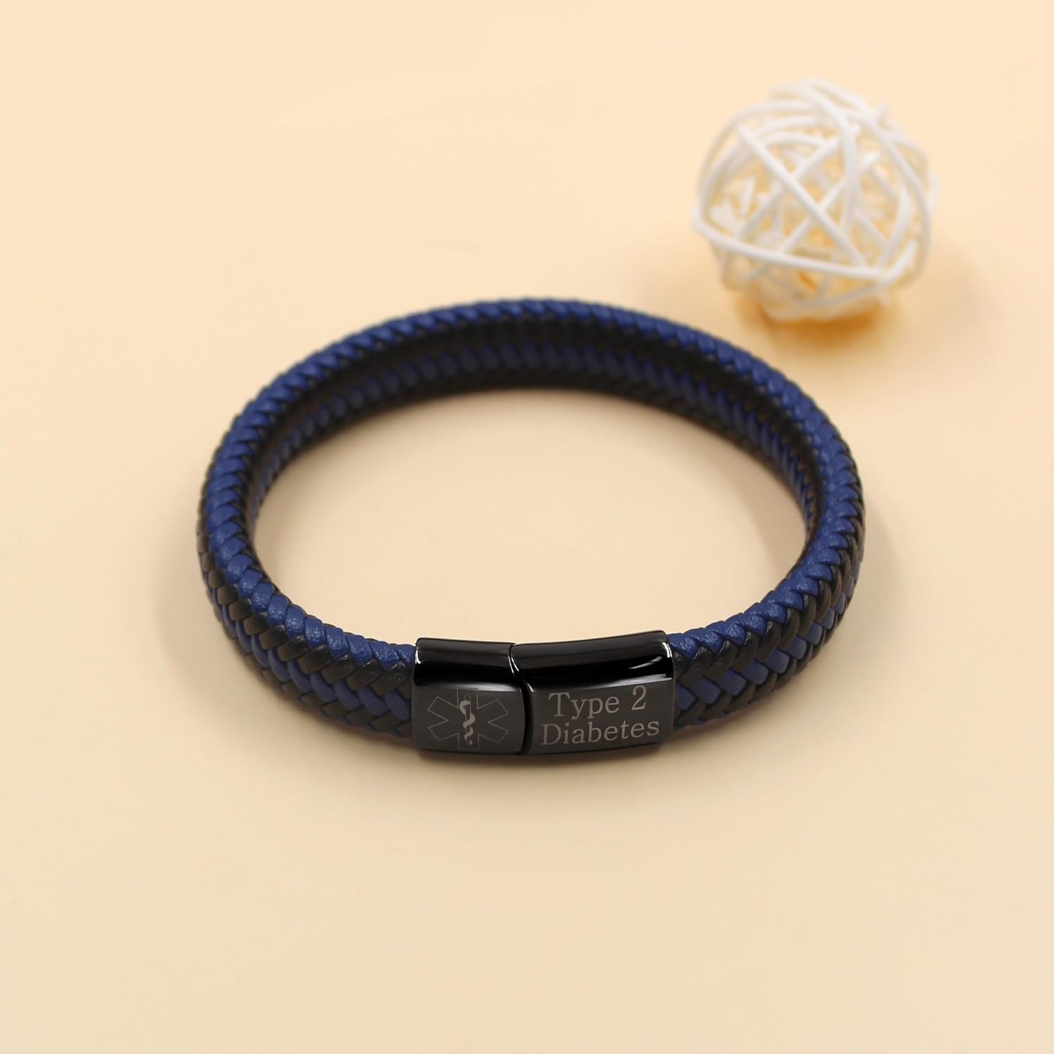 Medical Alarm Cuff Bracelet for Men and Women, Black Stainless Steel Clasp Emergency ID Bracelet, PU Leather Health Information Band YA5551 – Bild 7