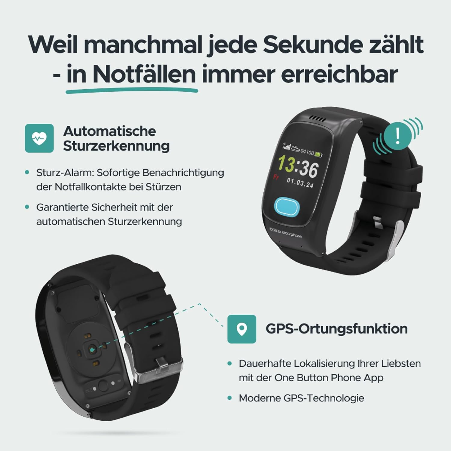 Deutsche Telekom x One Button Phone - 4G LTE Emergency Watch with Location and Phone Function, Emergency Call Bracelet for Seniors, SOS Emergency Button, GPS Emergency Watch - 30€ Amazon Voucher after SIM Activation – Bild 7