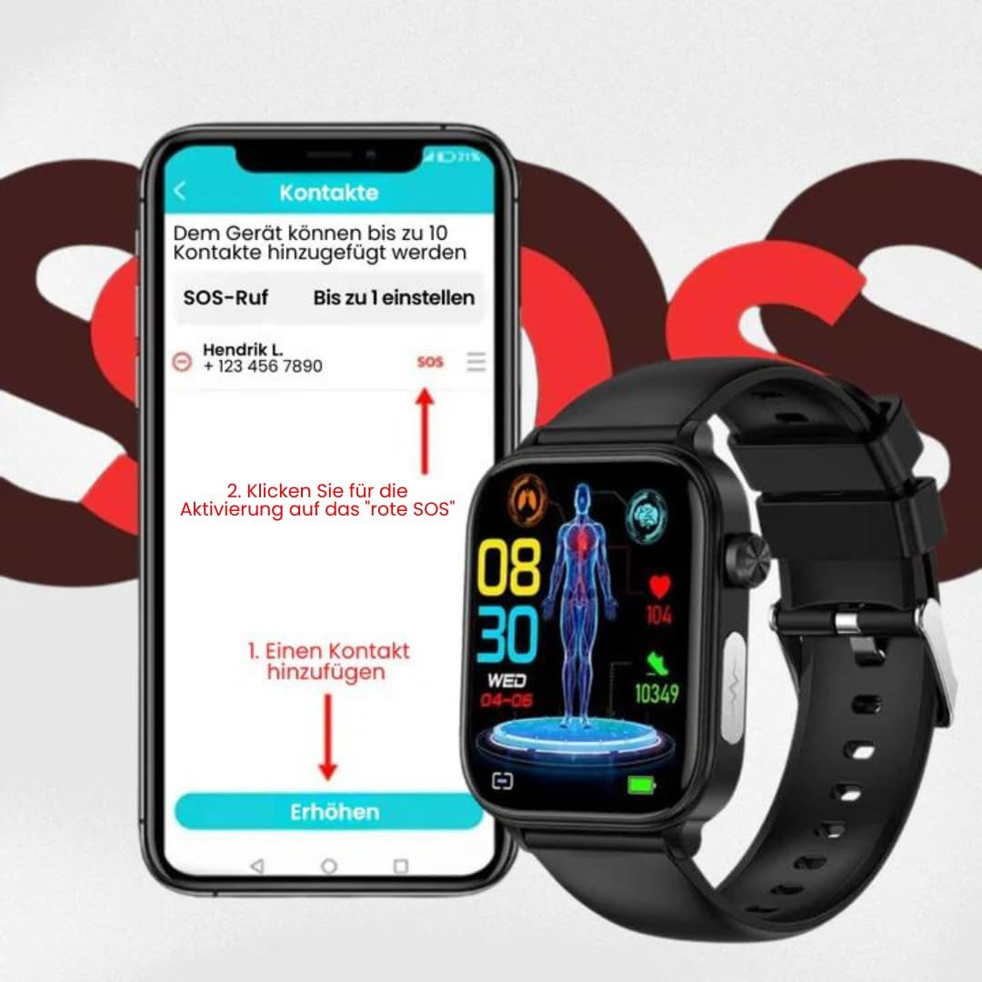 GlucoCare SOS Original Smartwatch with SOS Emergency Call, Automatic Fall Detection, 24/7 Health Monitoring and Activity Tracking for Seniors - Safety and Comfort Combined – Bild 7