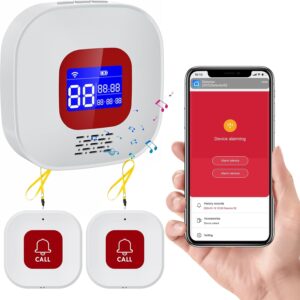 Seniors Emergency Call, Home Emergency Call, Emergency Button for Seniors, WiFi Seniors, Emergency Call Receiver x 1 + Call Button x 2, Compatible with Tuya Smart/Smart Life/Alexa (Supports Wi-Fi 2.4 GHz)