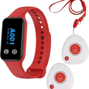 Emergency Button for Seniors, Wireless Paramedic Call System, Home Emergency Call, Care Call Set, In-House Emergency Call, Fully Waterproof with 1 Bracelet Receiver and 2 Call Buttons [M2WH]