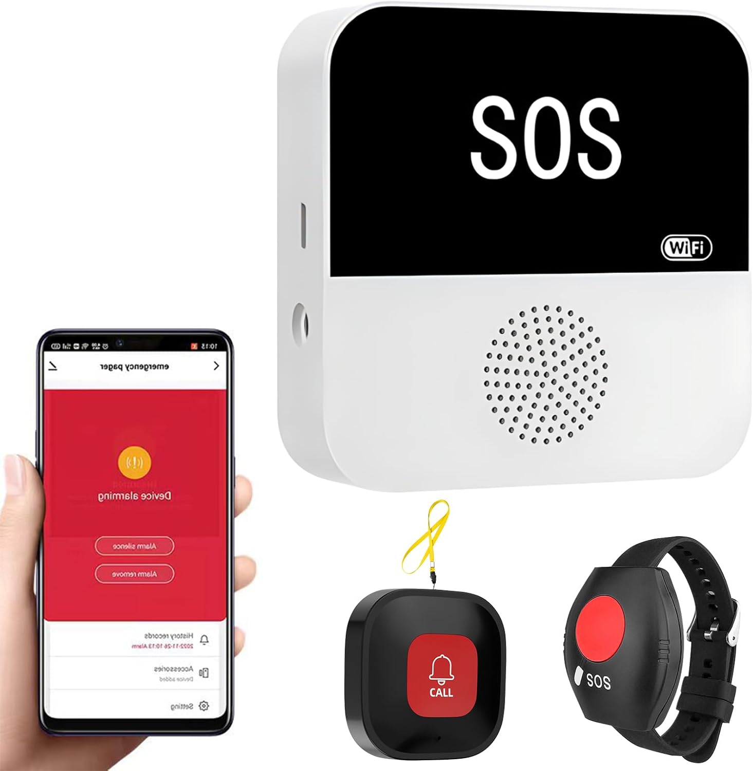 Emergency Call Button for Seniors, Seniors, WiFi Smart Emergency Call Bell Alert System, 1 x SOS Emergency Call Button, 1 x Receiver, 1 x Seniors Emergency Call Bracelet, Home Emergency Call for Elderly Patients, Disabled People, Children