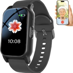 Notruf Uhr für Senioren, Notfalluhr mit Sturzsensor und GPS Tracker, HD Videoanruf Gesundheitsüberwachung, 1,47-Zoll-HD-Bildschirm IP67 Wasserfest für Alzheimer Black
