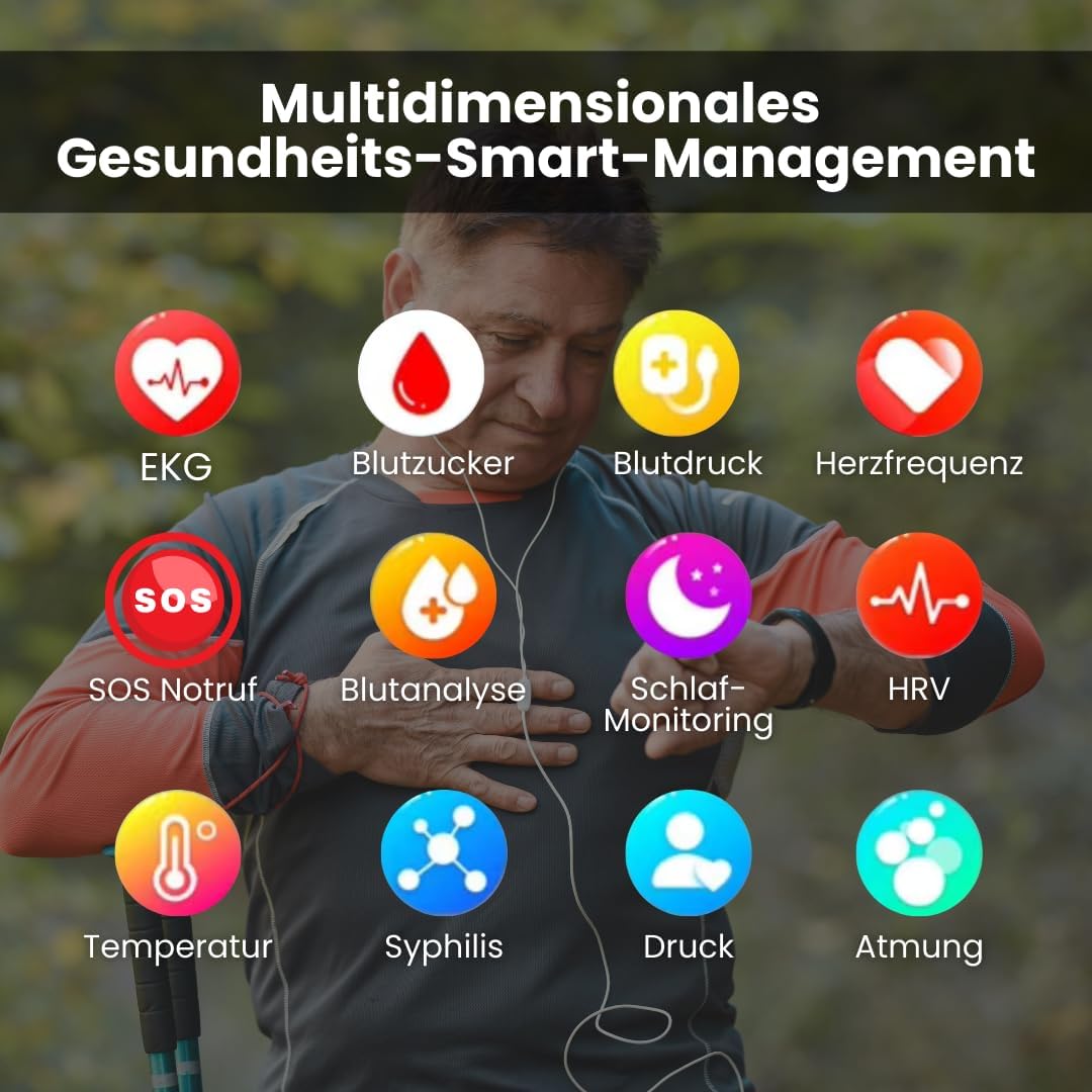 GlucoCare SOS Original Smartwatch with SOS Emergency Call, Automatic Fall Detection, 24/7 Health Monitoring and Activity Tracking for Seniors - Safety and Comfort Combined – Bild 3