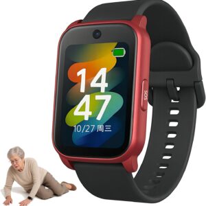 GPS Smartwatch for Seniors with Fall Detection, SOS Emergency Call, HD Video Call, IP67 Waterproof - GPS Tracker for Dementia and Alzheimer Care, Red