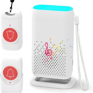 Cuteefun Portable Emergency Call Button for Seniors, Wireless Seniors Emergency Call, 58 Melodies, 5 Model Adjustment, 800 m Call Range, Rechargeable Home Emergency Alarm for Patient, Elderly Man, 2 Transmitters + 1 Receiver