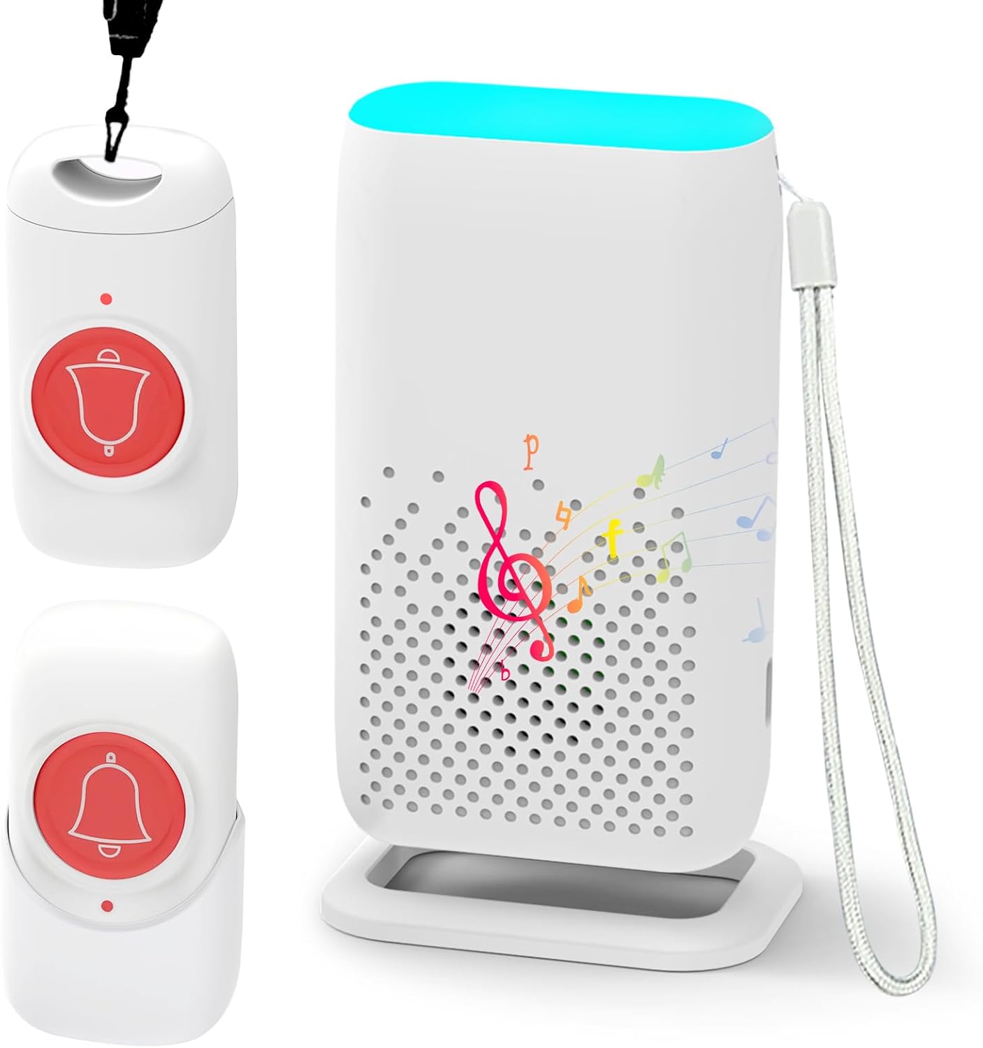Cuteefun Portable Emergency Call Button for Seniors, Wireless Seniors Emergency Call, 58 Melodies, 5 Model Adjustment, 800 m Call Range, Rechargeable Home Emergency Alarm for Patient, Elderly Man, 2 Transmitters + 1 Receiver