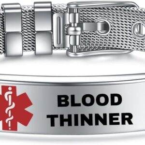 Medical Bracelet for Men and Women, Bangle, Personalised Medical Alert ID Emergency Bracelet, Medical Women's Watch Strap, Medical Bracelet Made of Stainless Steel