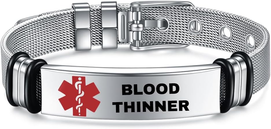 Medical Bracelet for Men and Women, Bangle, Personalised Medical Alert ID Emergency Bracelet, Medical Women's Watch Strap, Medical Bracelet Made of Stainless Steel