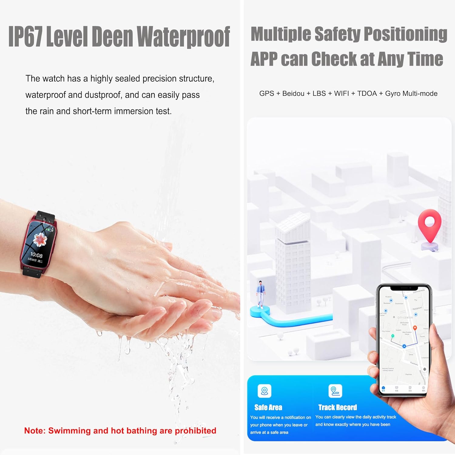 Emergency Watch for Seniors, Seniors, Emergency Call Bracelet, Emergency Call Watch with Fall Detection, HD Video Call, IP67 Waterproof and HD Voice Call, SOS Bracelet Red, 25.8 x 2 cm – Bild 4