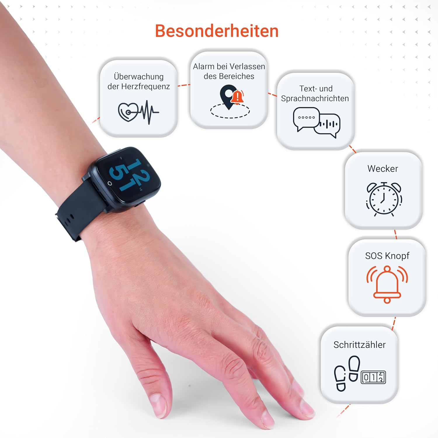 PAJ Smartwatch Finder 4G for Children - GPS Tracker, SOS Alarm, Camera, Voice Messages, Real-time Location, Waterproof, Easy to Use, Safety Thanks to Watch for Children, Seniors, Dementia - Black – Bild 6