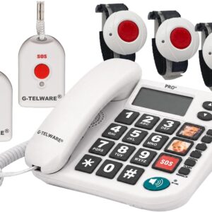 PRO (World First) Silence SOS Technology/SOSParam.einstellb./2026 Model House Emergency Call Senior Phone with Radio SOS Transmitter - 3 Bracelet Transmitters + 2 Handheld Transmitters with Loop, Satin Grey, PRO+