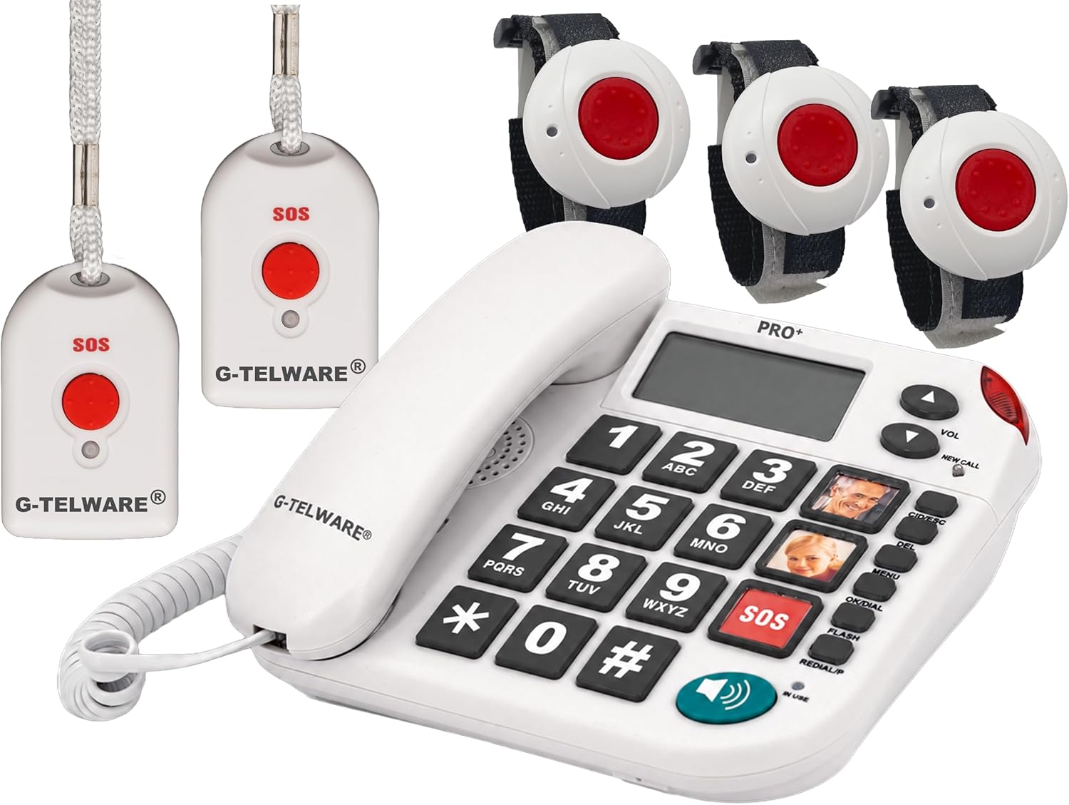 PRO (World First) Silence SOS Technology/SOSParam.einstellb./2026 Model House Emergency Call Senior Phone with Radio SOS Transmitter - 3 Bracelet Transmitters + 2 Handheld Transmitters with Loop, Satin Grey, PRO+