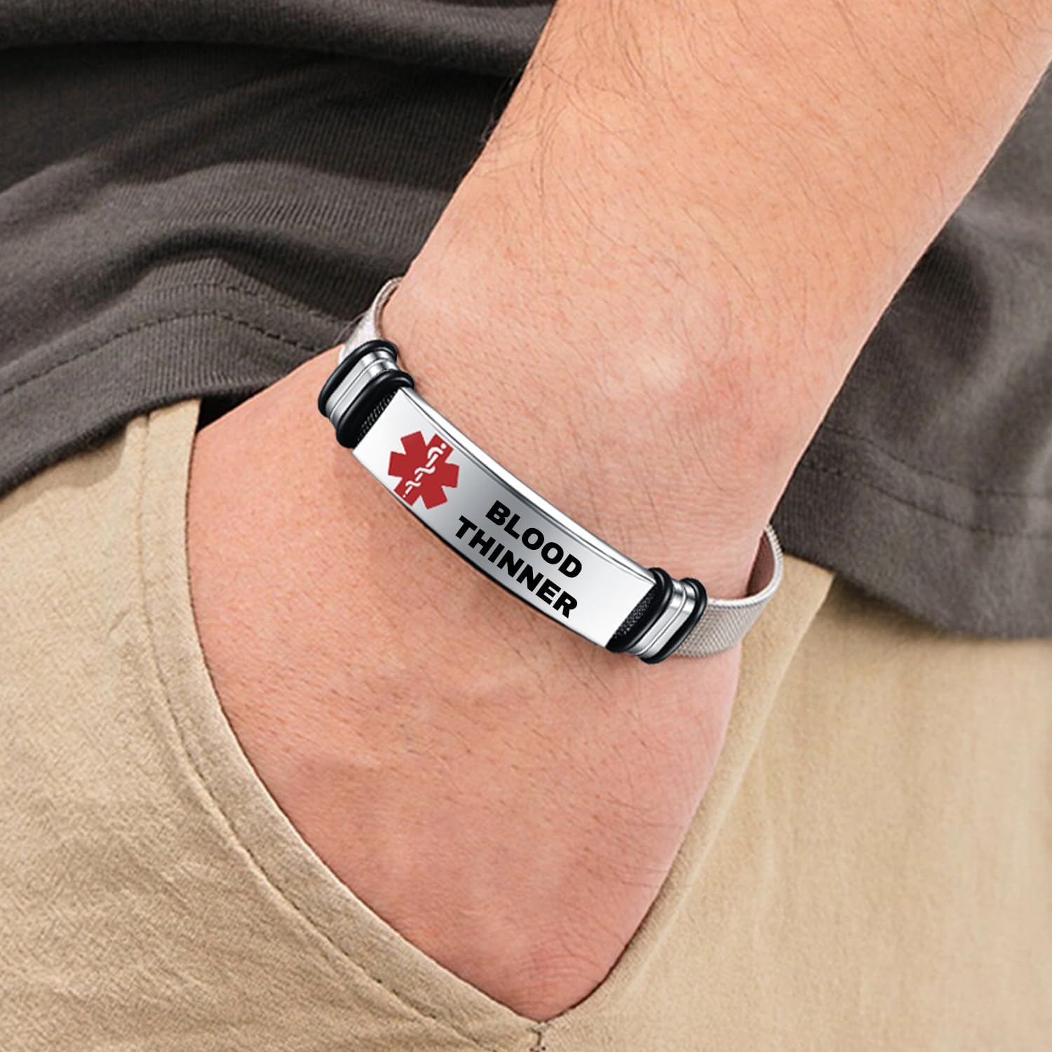 Medical Bracelet for Men and Women, Bangle, Personalised Medical Alert ID Emergency Bracelet, Medical Women's Watch Strap, Medical Bracelet Made of Stainless Steel – Bild 2