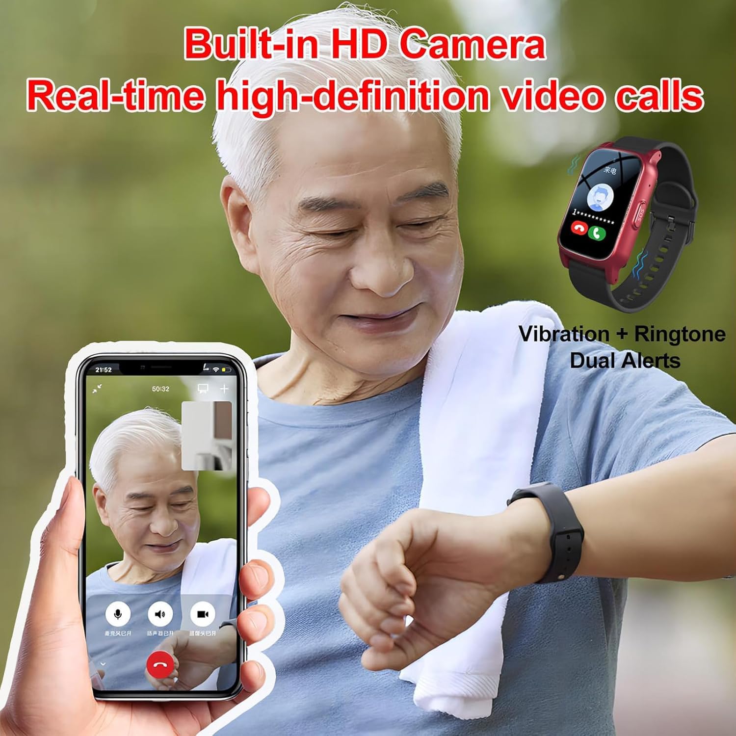 Notruf Uhr für Senioren, Notfalluhr mit Sturzsensor und GPS Tracker, HD Videoanruf Gesundheitsüberwachung, 1,47-Zoll-HD-Bildschirm IP67 Wasserfest für Alzheimer Black – Bild 7