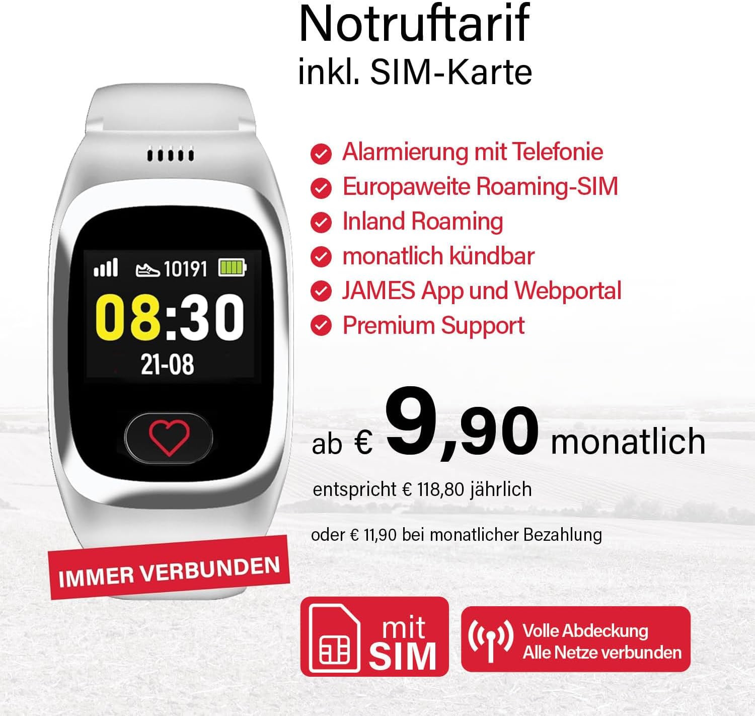 James B6 Emergency & Safety Watch for Seniors (White) with GPS, Fall Detection, SOS Button, Heart Rate Measurement & Health Functions, Family App, Loud Alarm, Includes SIM Card & 2 Free Month Tariff – Bild 7